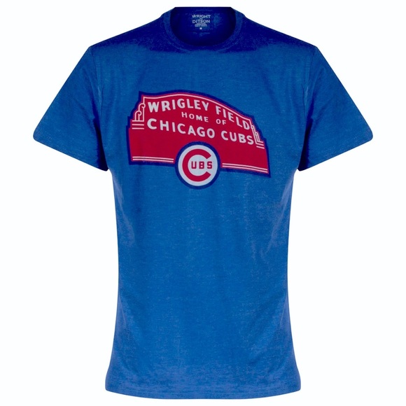 NWOT Chicago Cubs Heather Royal Wrigley Field Marquee Distressed Tee Size S - Picture 1 of 9